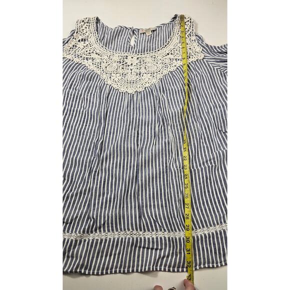 Vintage American chambray cold shoulder lace yolk 3X plus blouse relaxed EUC - Picture 7 of 8